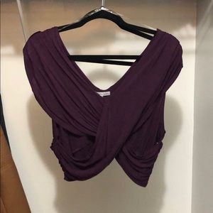 Purple Draped Wrap Crop Top Off the Shoulder